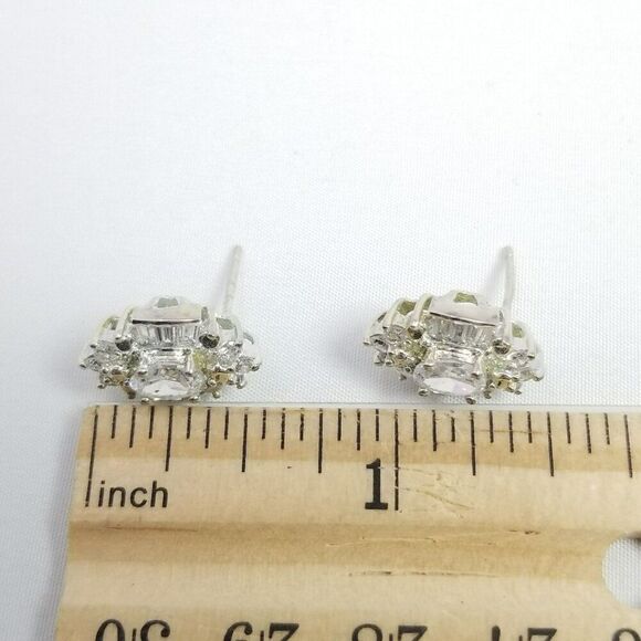 Vintage Sterling Silver CZ Cluster Stud Earrings, Sparkly Rhinestone Estate - Picture 5 of 7